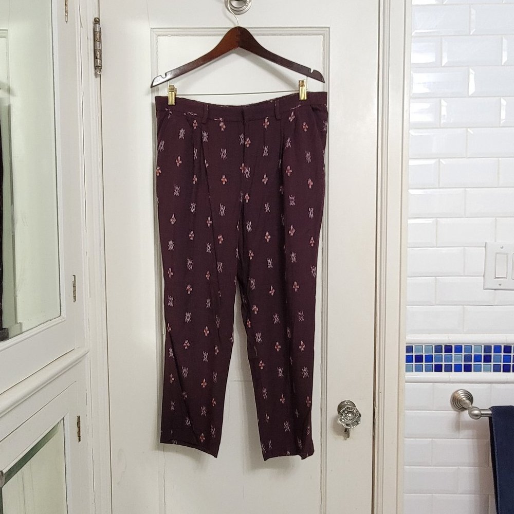 Plum purple Madewell pants with Ikat pattern, size 12